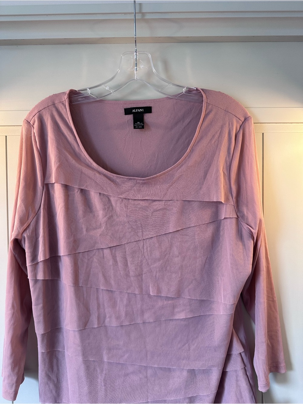 Alfani Dusty Pink Layered Scoop Neck Long Sleeve Top